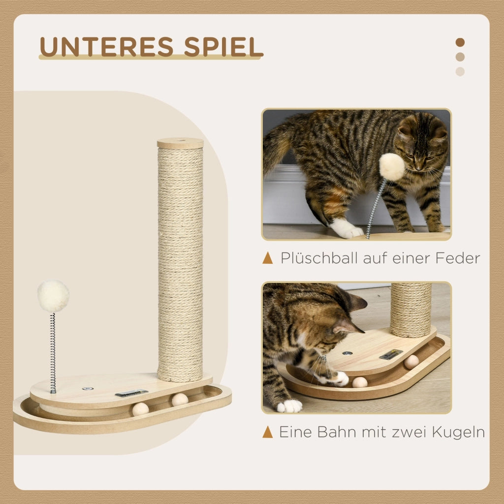 Tiragraffi per gattini con giochi e palla con piuma ¨C Xylo ¨C 35x23x40 cm naturale