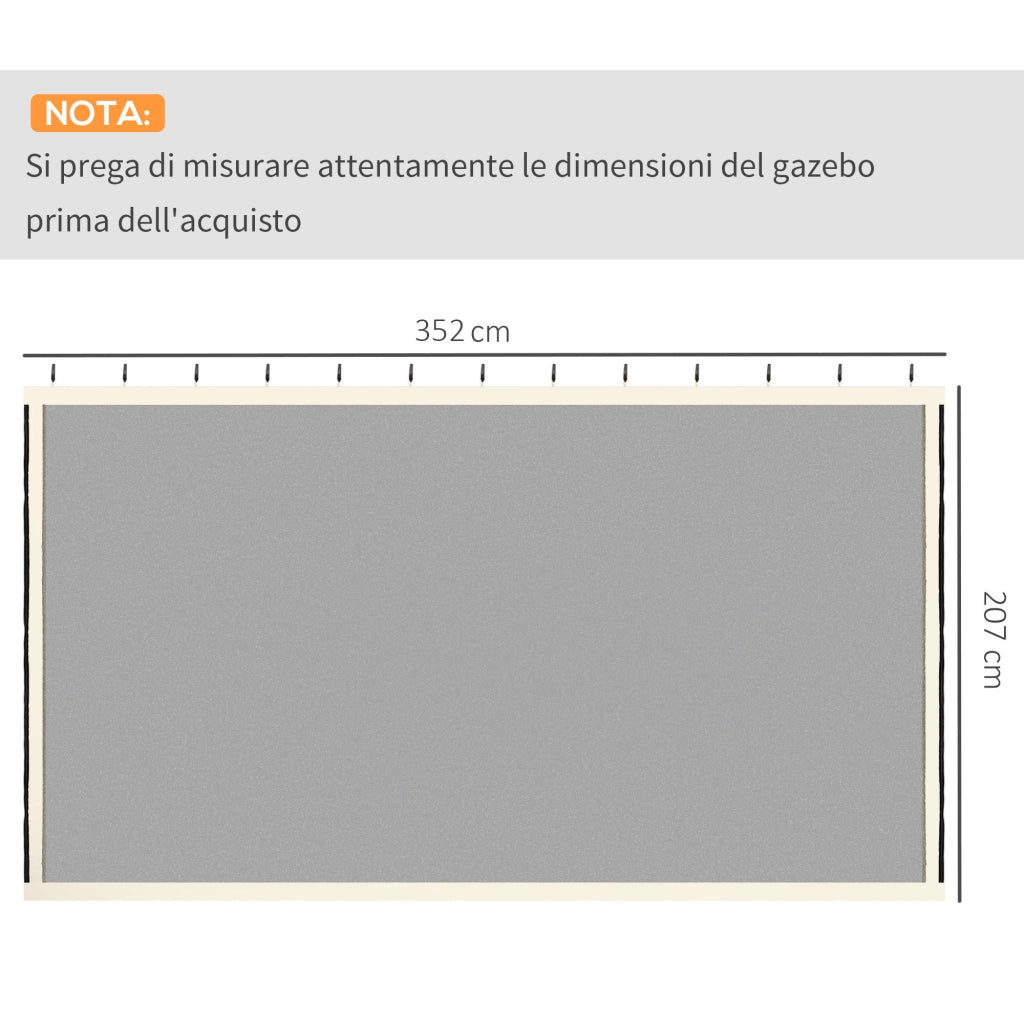 Zanzariera per Gazebo Tende di Ricambio Universale con Cerniere, 352x207cm - Nero e Beige