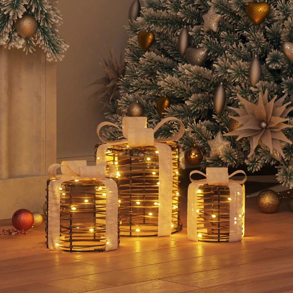 Decorazione Scatola Regalo con 60 LED 3 pcs Bianco caldo Rattan 42019090