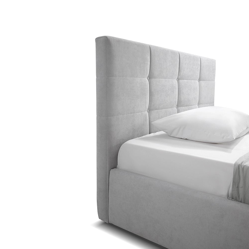 Letto una piazza e mezza con contenitore Napoli tessuto colore grigio