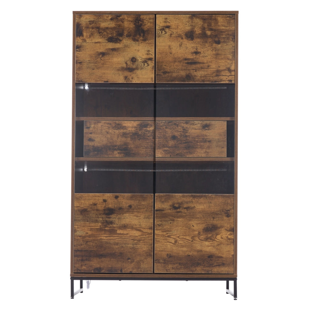 Vetrina 80x40x138 cm con illuminazione LED in MDF; nero e naturale