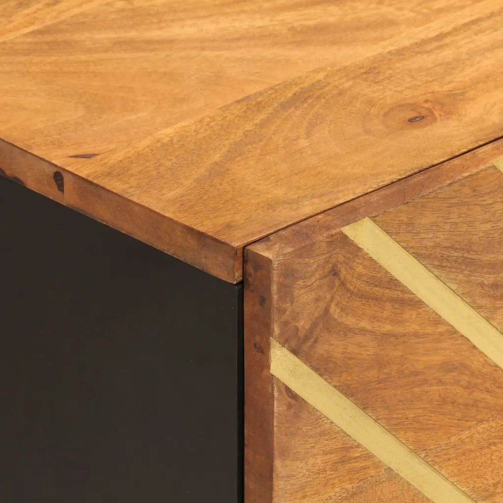 Comodino Marrone e Nero in Legno Massello di Mango 356779