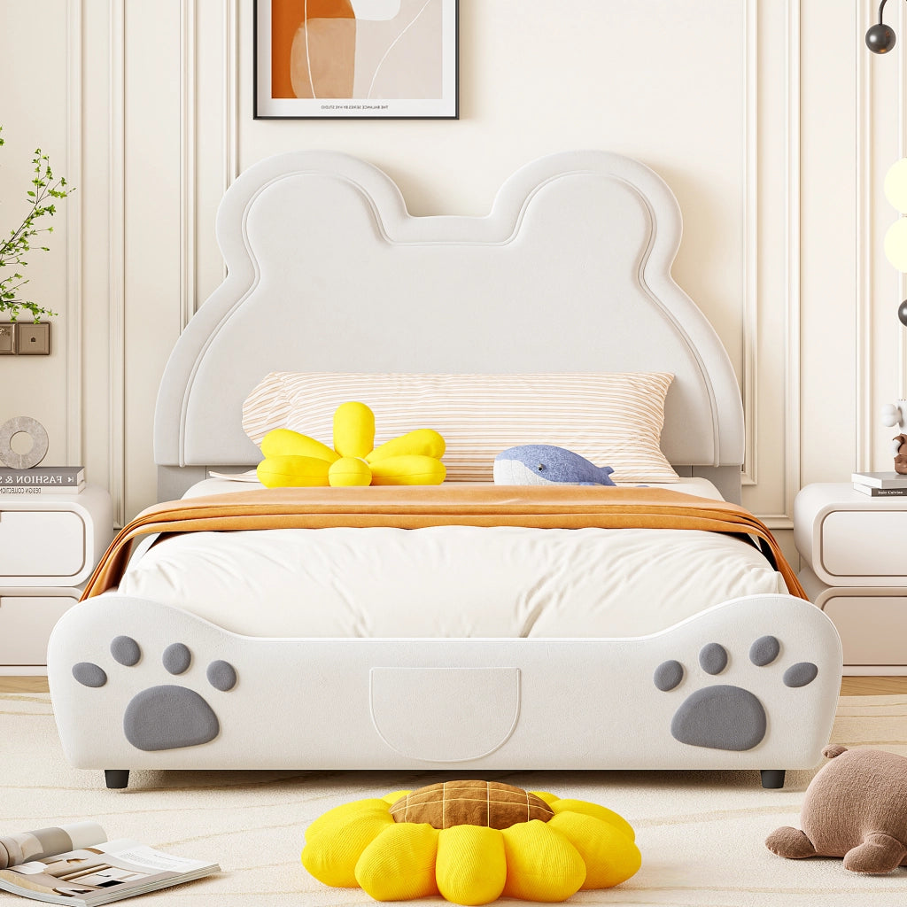 LETTO PER BAMBINI A FORMA DI ORSO 140x200 cm IMBOTTITO BIANCO