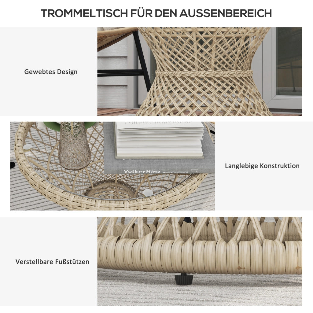 Tavolino da salotto ¨C zephmum ¨C vetro, rattan, 45x45x52, natura