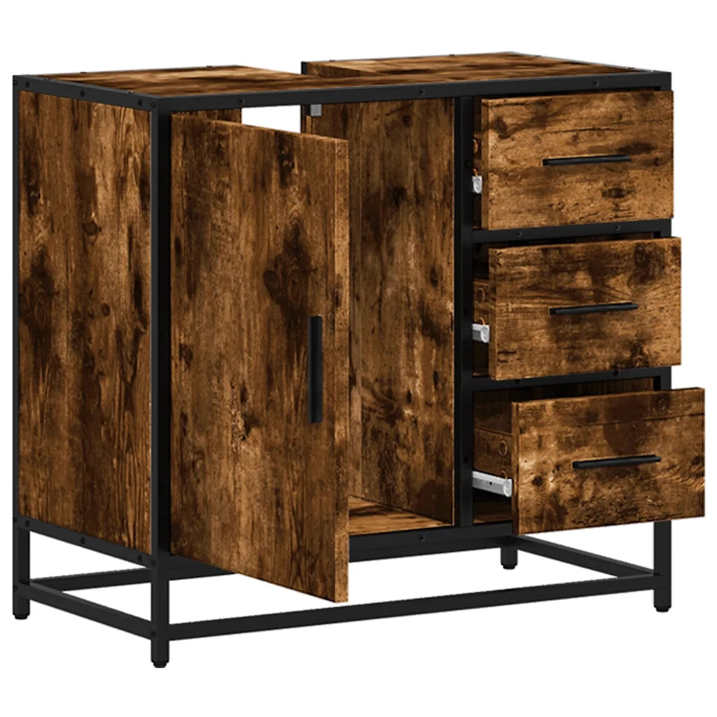 Mobile Lavabo Bagno-Armadietto da bagno Rovere Fumo 65x33x60 cm Legno Multistrato 380698