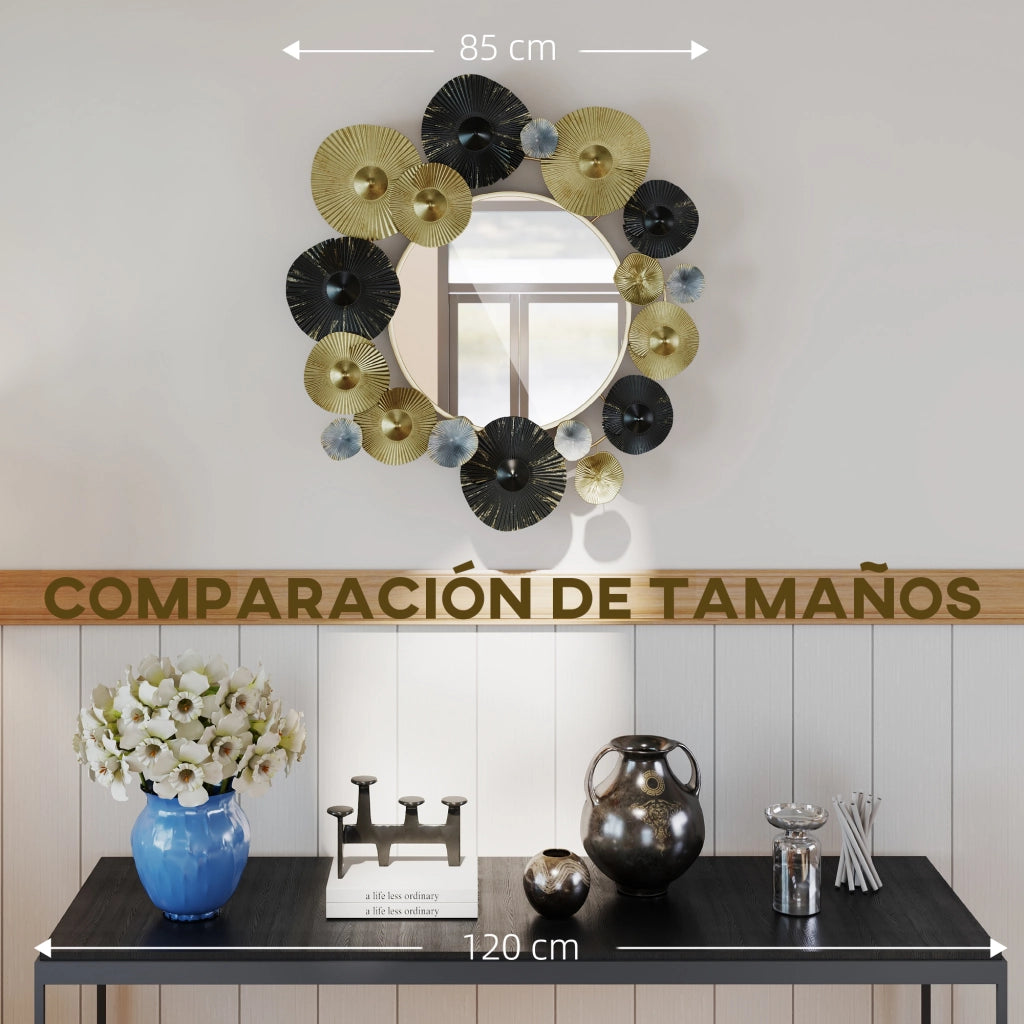Specchio da Parete con Ganci ¨C Minimal ¨C Nero Dorato 84x84 cm