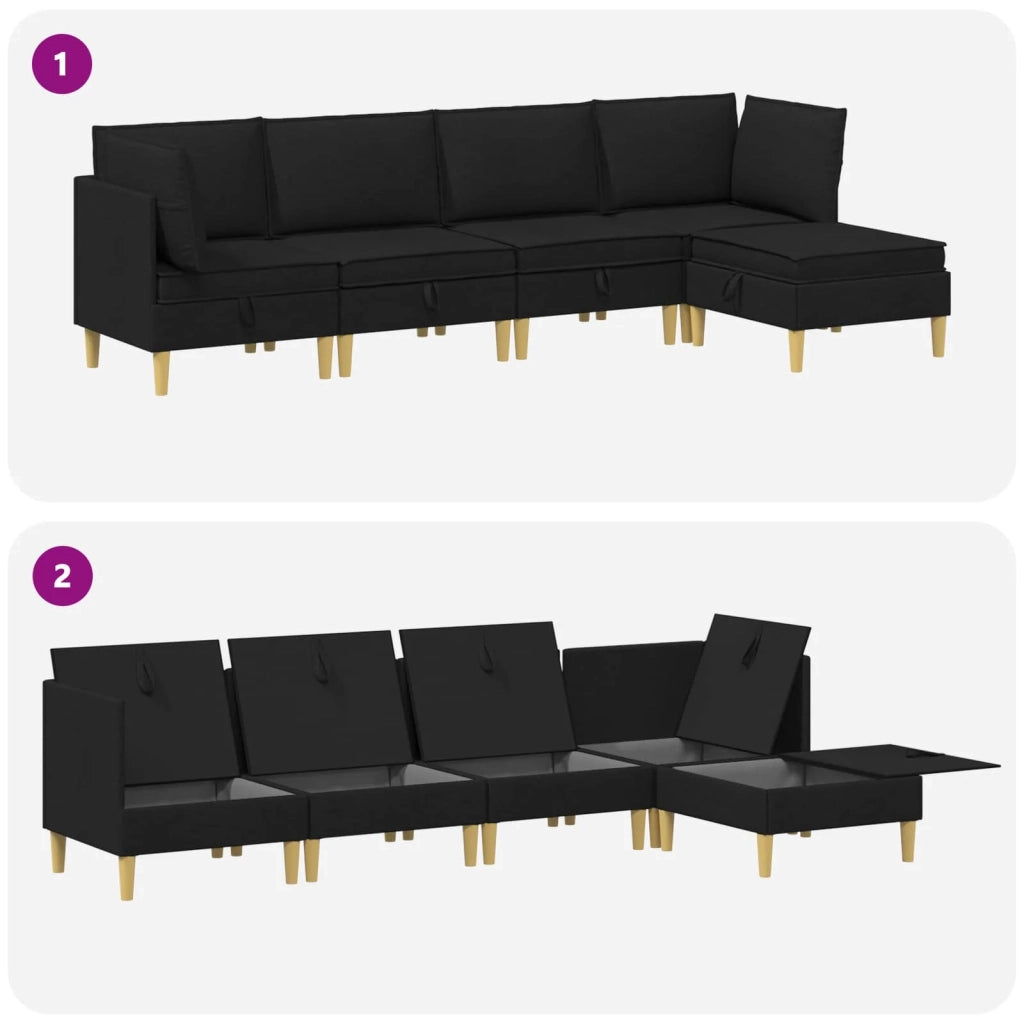 Set di mobili per il soggiorno con cuscino 5 pcs Nero Tessuto 3413686