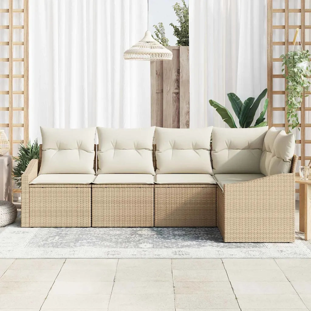 Set Divano da Giardino 5 pcs Beige e Bianco polyrattan 3355390