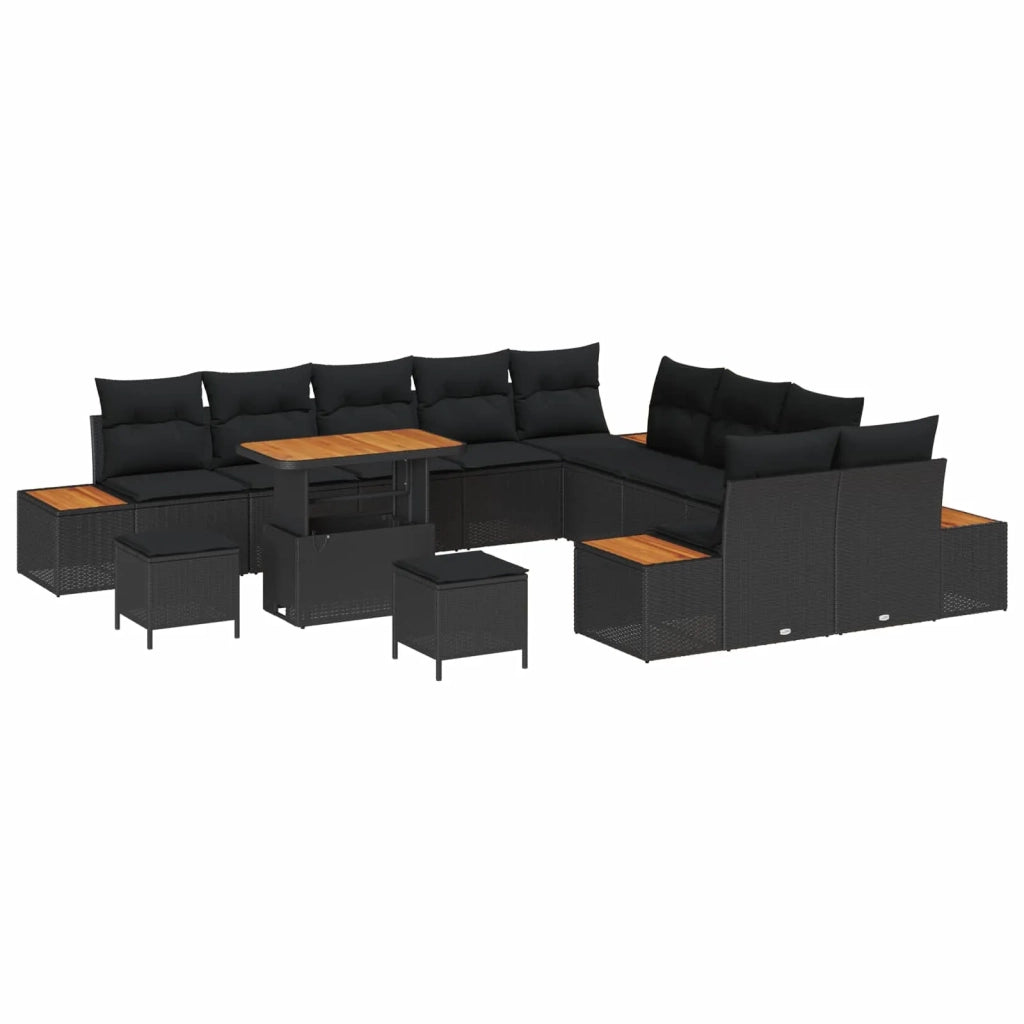 Set Divano da Giardino con cuscino 13 pcs Nero Poly Rattan