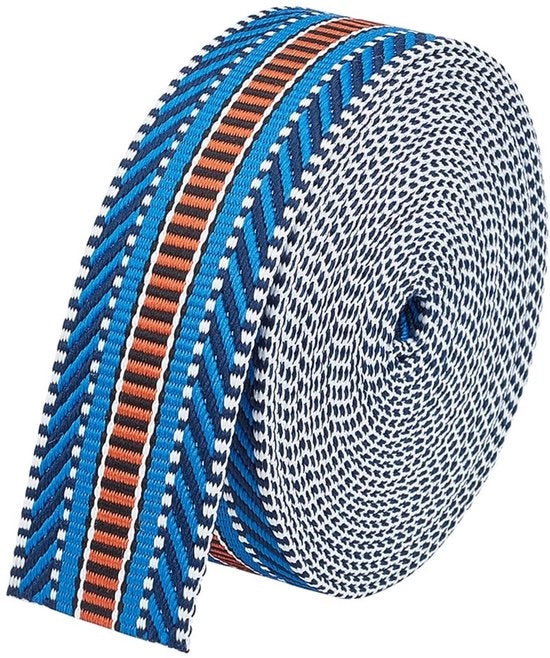 Banda Jacquard a Singolo 4,57 Metri - 38 mm Larghezza - Poliestere - Tela Lenzata - Disegno a Strisce Vintage - Sostenibile e Lavabile - Banda Tessuta