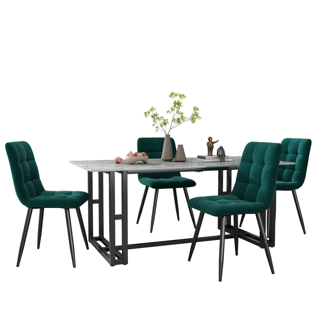Sedie da pranzo (4 pezzi), verde scuro, set di 4 sedie di design imbottite con schienale, seduta in velluto, struttura in metallo