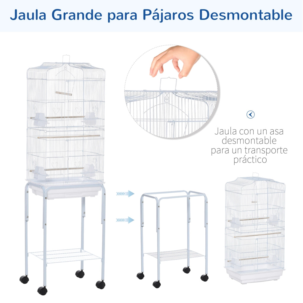 Gabbia per uccelli con ruote e ripiano ¨C zephmum ¨C bianco 46.5x36x157 cm