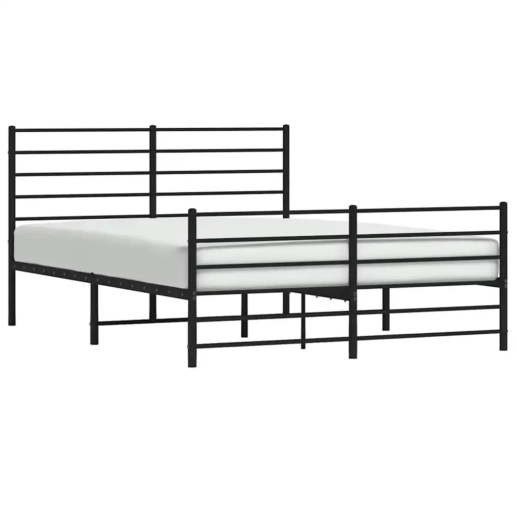 Letto matrimoniale | Letto per adulti | Giroletto con Testiera e Pediera Metallo Nero 135x190 cm