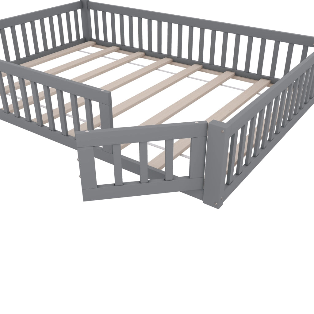 LETTO per bambini 140x200 cm con rete di sicurezza e rete a doghe grigio