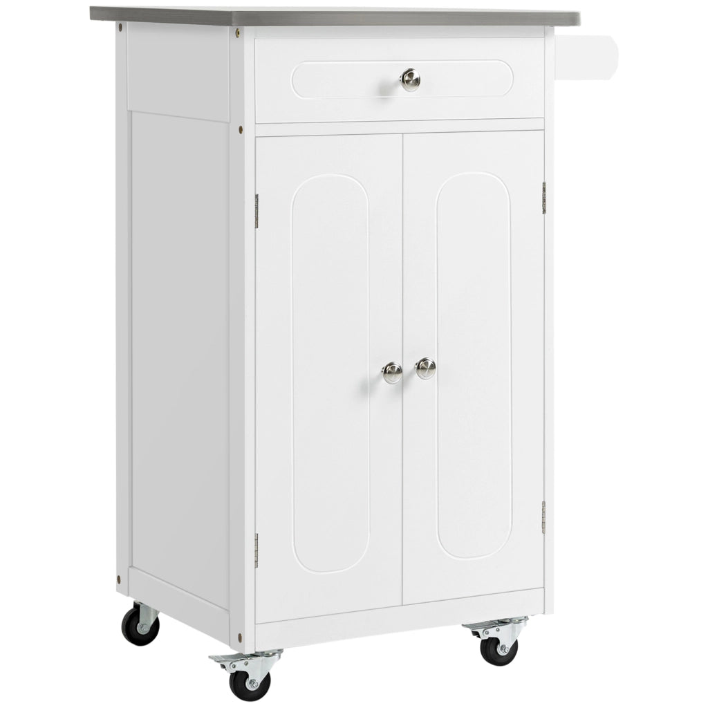 Carrello da cucina con cassetto e ripiani ¨C Minimal ¨C Bianco acciaio inox MDF