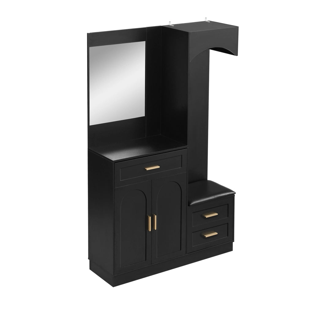 Guardaroba da ingresso 110x33x185.5 cm con scarpiera; specchio e panca nero