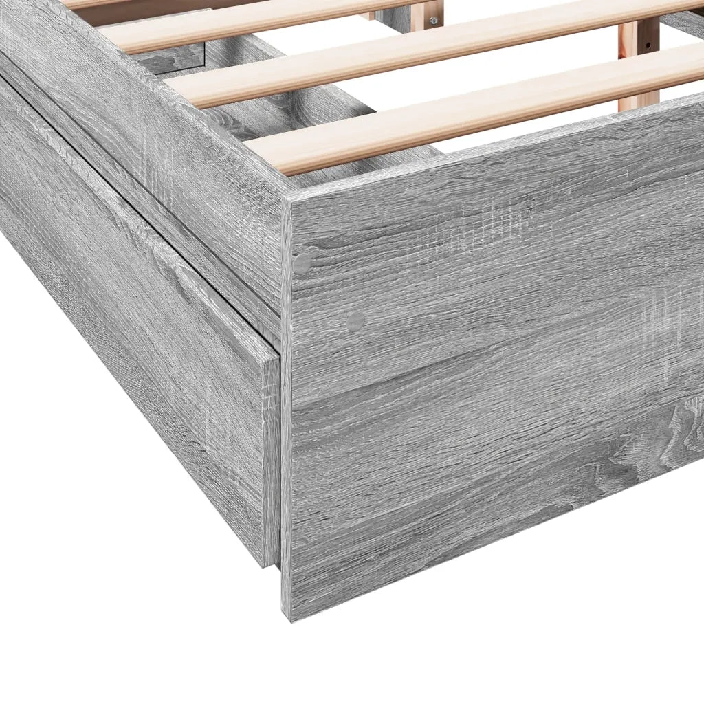 Letto matrimoniale | Letto per adulti | Giroletto Cassetti Grigio Sonoma 150x200 cm Legno Multistrato