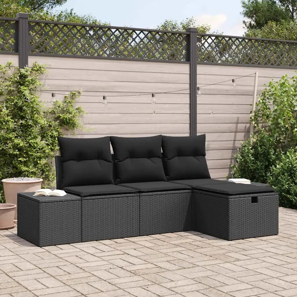 Set Divano da Giardino con cuscino 4 pcs Nero Poly Rattan 3359352