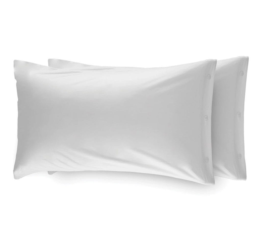 Coppia 2 Federe Cuscino Letto 100% Cotone Tinta Unita Sfoderabile Bottoni Laterali - Federe - Bianco