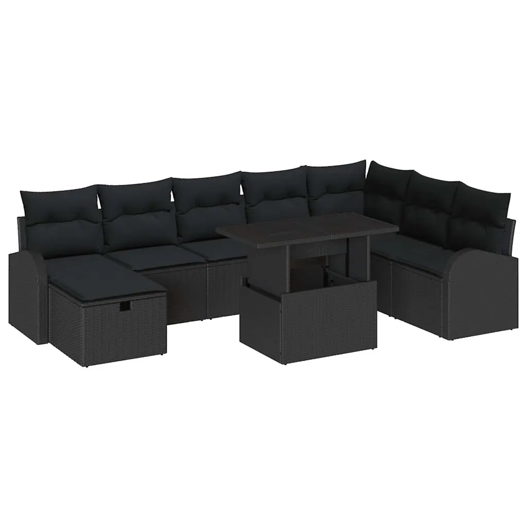 Set Divano da Giardino con cuscino 9 pcs Nero Poly Rattan 3361112