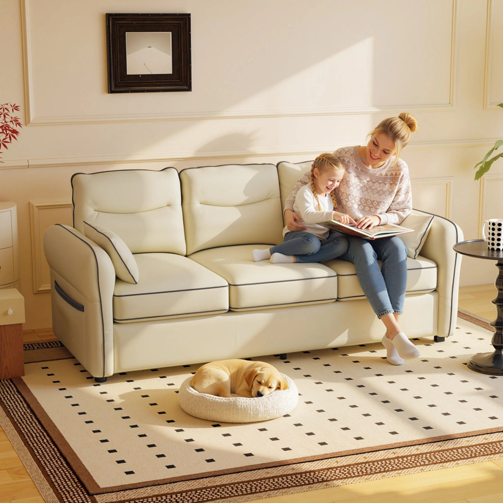 Divano 3 Posti in Similpelle Imbottito con 2 Cuscini ¨C Xylo ¨C 190x83x90 cm Beige