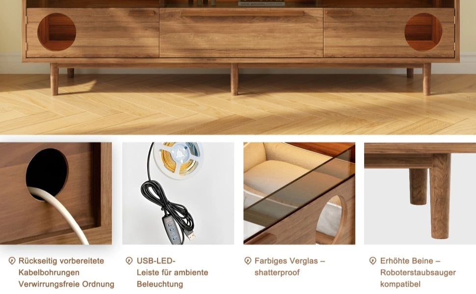 Cassettiera per TV noce MDF 180 cm