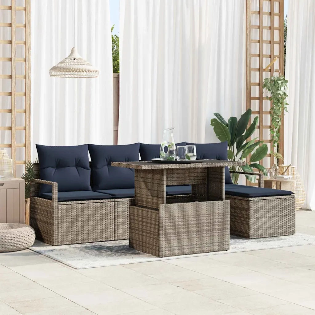 Set Divano da Giardino con cuscino 6 pcs grigio e blu navy 3348811