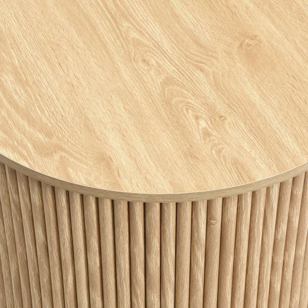 Tavolino da Caffè Rotondo 2 Pezzi con Struttura di Archiviazione, Stile Moderno, per Salotto, MDF, Naturale
