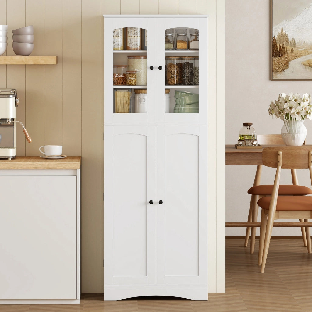 Mobile Dispensa Cucina con Ante, Armadietti e Cerniere a Chiusura Silenziosa, in Legno, 60x40x162 cm, Bianco
