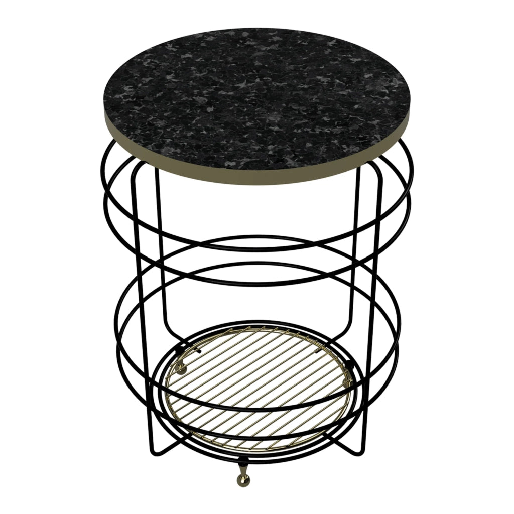 Tavolino con cesto portaoggetti 55 x 40 cm effetto marmo nero e oro 03_0010943