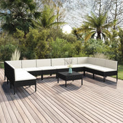 Set Divani da Giardino 11 pz con Cuscini in Polyrattan Nero 3094600
