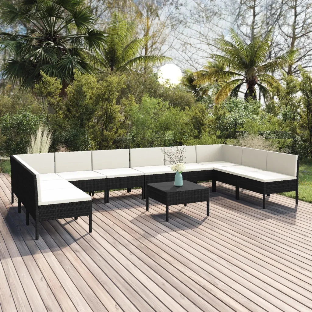 Set Divani da Giardino 11 pz con Cuscini in Polyrattan Nero 3094600