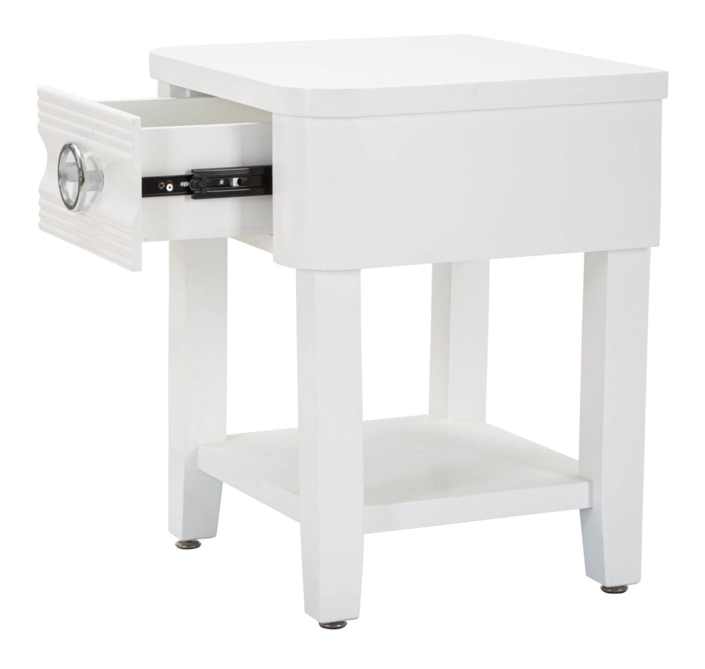 Comodino Shine 45x54x40 cm in Legno MDF e Metallo Bianco