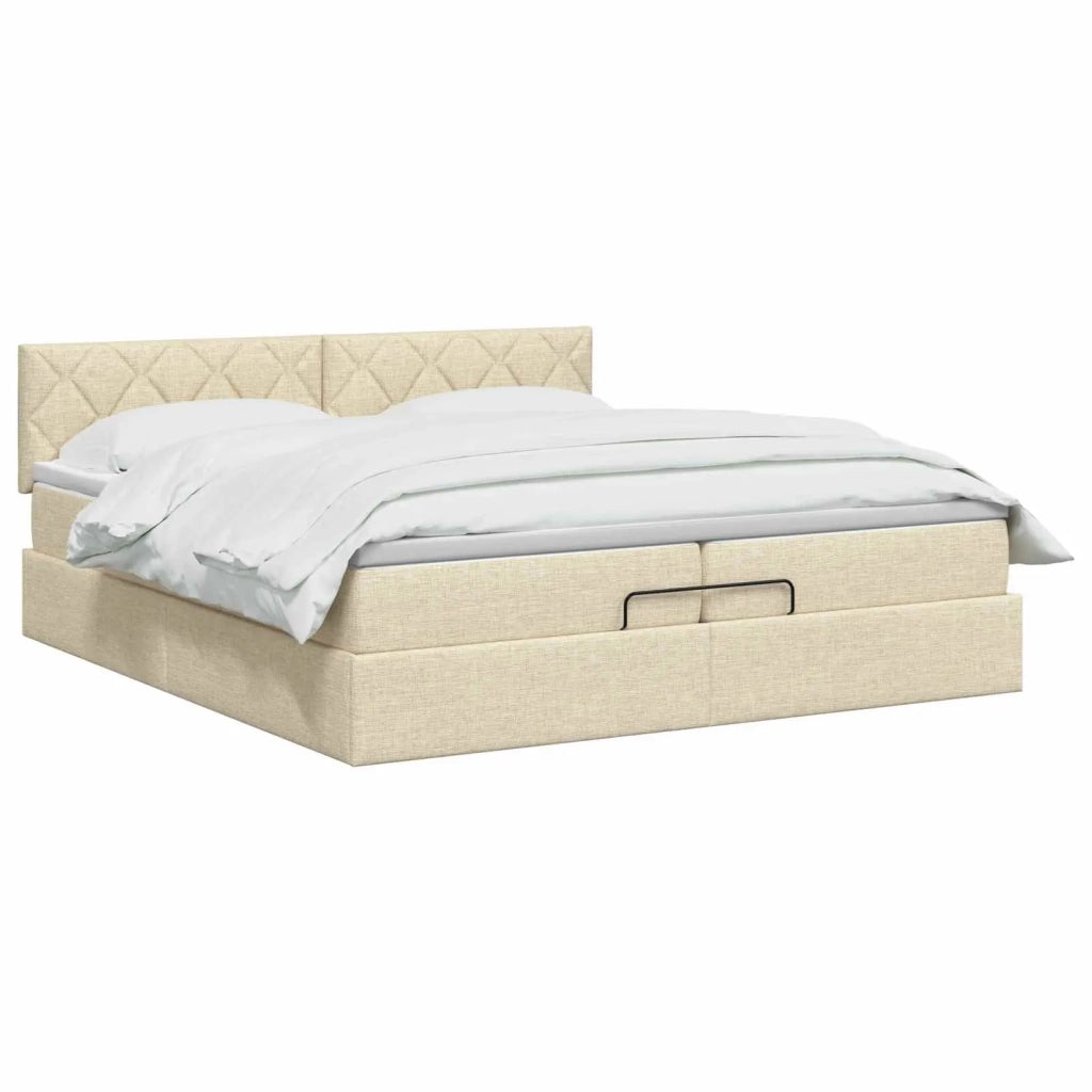 Letto Ottomano con Materasso e LED Crema 200 x 200 cm Tessuto 3457021