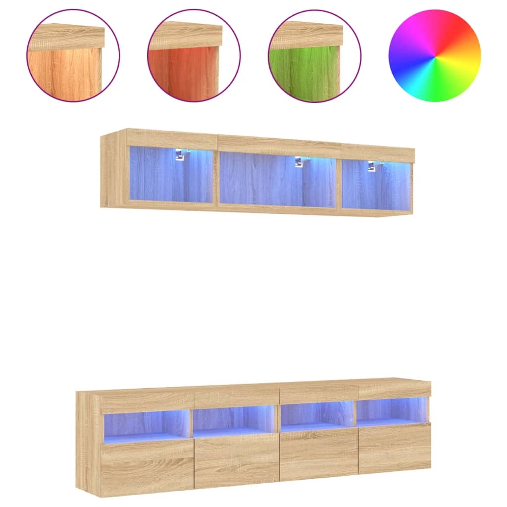 Mobile TV multimediale mensola TV credenza mobile TV sala da pranzo soggiorno camera da letto con illuminazione a LED 5 pezzi legno ingegnerizzato rovere Sonoma marrone 02_0029420