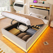 LETTO Contenitore 90x200 cm in lino beige con LED e USB Type-C