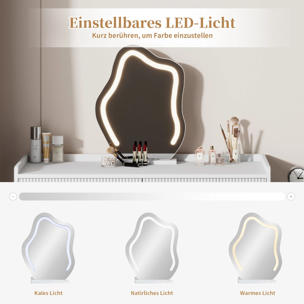 TOELETTA con LED e specchio, 100x75x40 cm, bianco, 2 cassetti