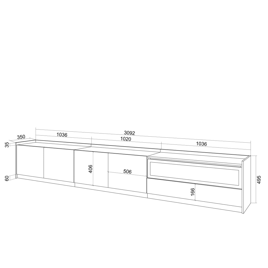 Mobile TV Soggiorno, 310x50x37 cm, Per TV fino a 80", Camino elettrico, Rovere e nero