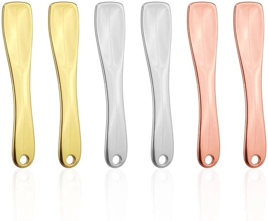 Spatola per trucco 6 pezzi - Applicatore mini metallico - Riciclabile - Cura della pelle - Contenitore di conservazione - 3 colori (Oro/Argento/Rosso) - Spatola per cosmetici