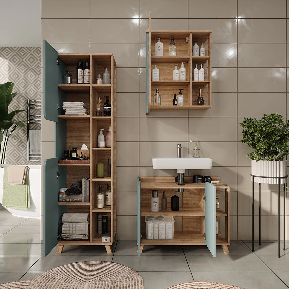 Vicco Set di mobili da bagno Sonoma/blu 3 parti