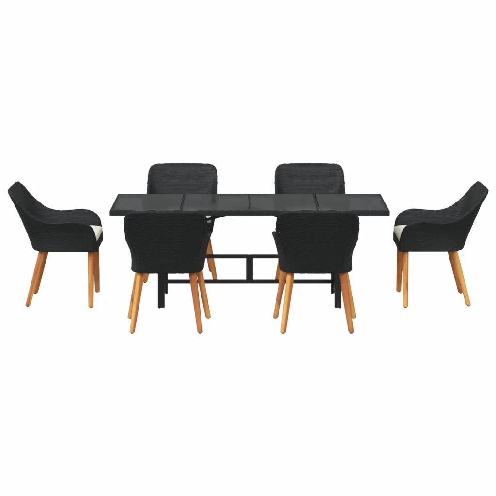 Set da Pranzo per Giardino con cuscino 7 pcs Nero polyrattan 3261621
