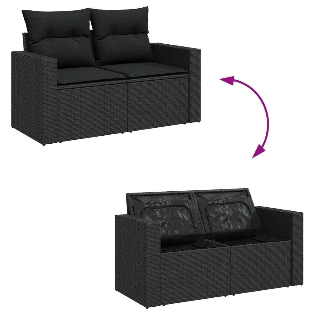 Set Divani da Giardino 14pz con Cuscini in Polyrattan Nero