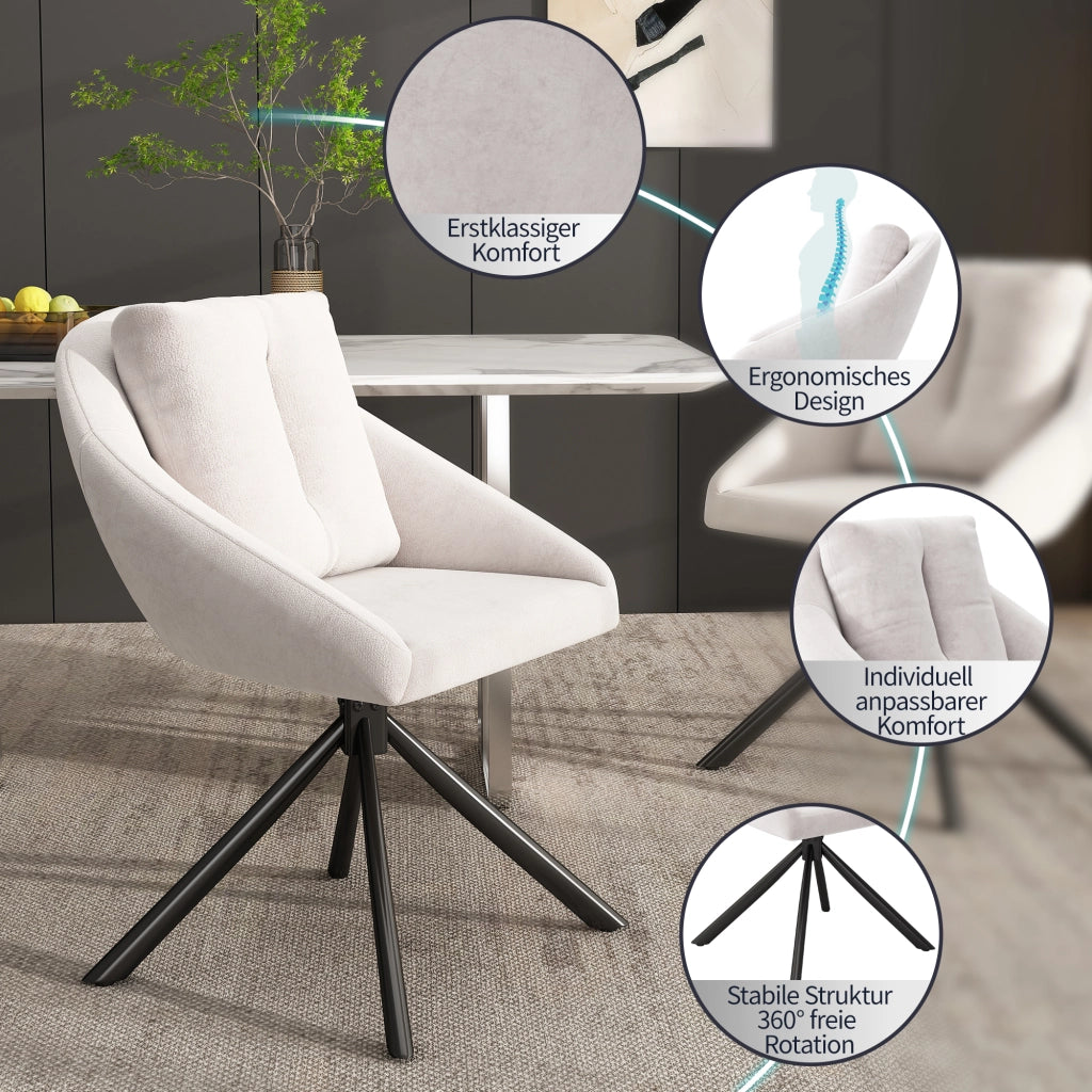Sedia da pranzo girevole in velluto con supporto ergonomico e base in metallo per casa e ufficio beige 4 pezzi