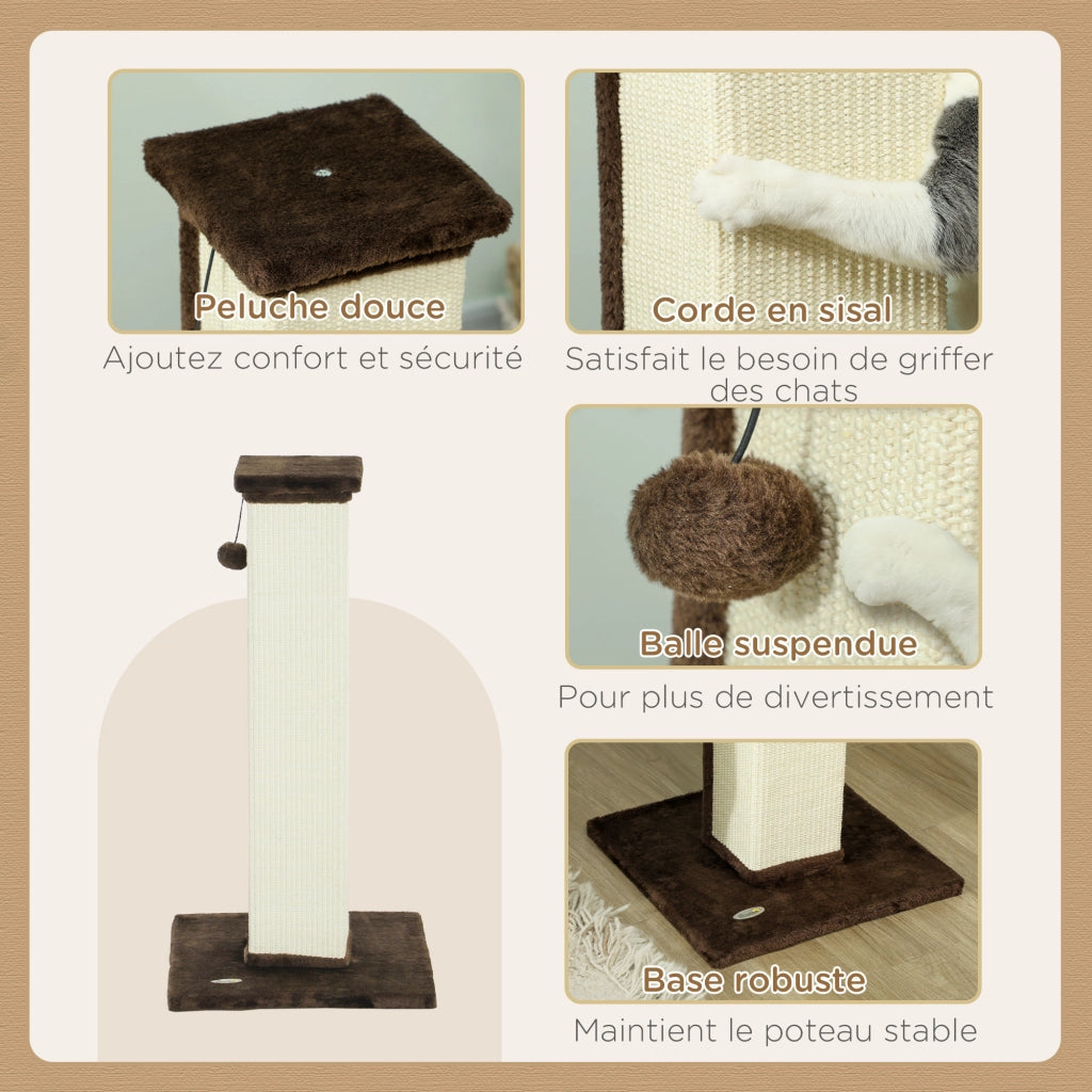 Tiragraffi per gatto con base stabile ¨C Minimal ¨C Marrone e crema 41x41x81 cm