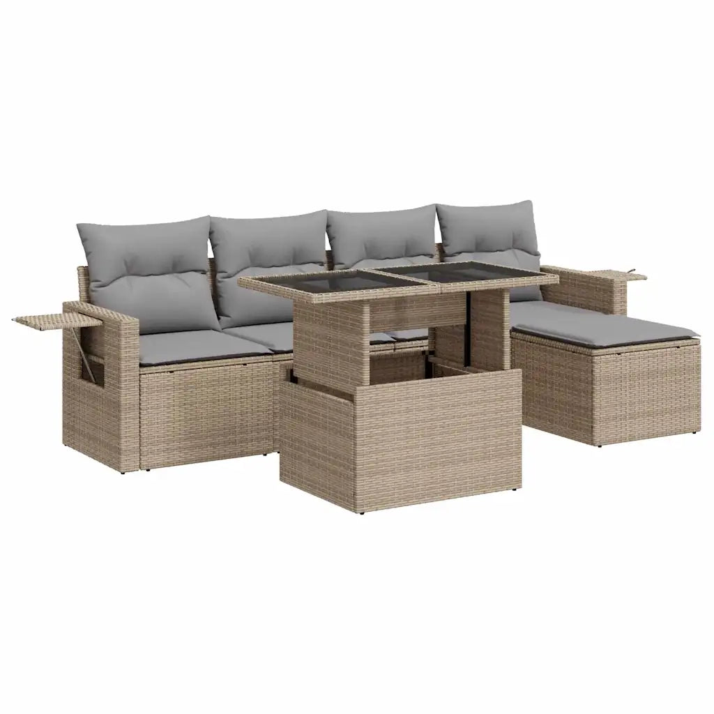 Set Divano da Giardino 6 pz con Cuscini Beige in Polyrattan 3326460