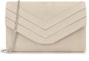 Borsa a Tracolla in Pelle di Suède per Donna con Cerniera e Cinturino Avvolgibile (Beige-1)