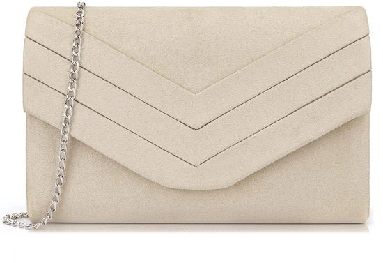 Borsa a Tracolla in Pelle di Suède per Donna con Cerniera e Cinturino Avvolgibile (Beige-1)
