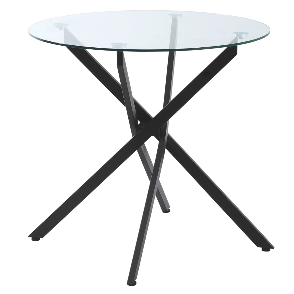 TAVOLINO rotondo in vetro temperato 80x80x75 cm nero con struttura in acciaio