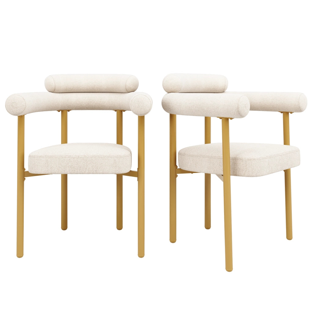 Set di 2 sedie da pranzo con schienale ergonomico e seduta imbottita ampia in tessuto effetto camoscio beige