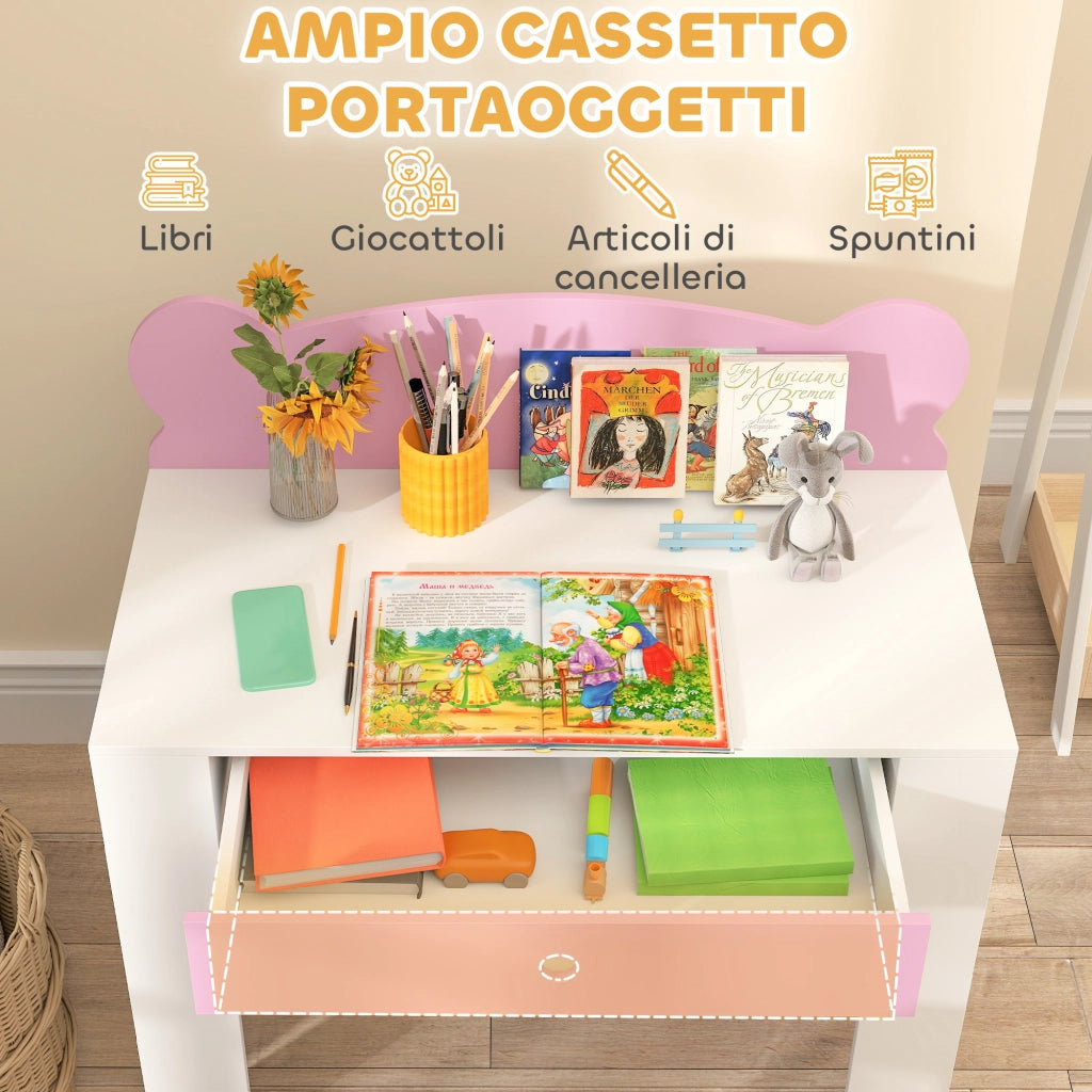 Scrivania Bambini con Sedia e Cassetto ¨C zephmum ¨C Rosa